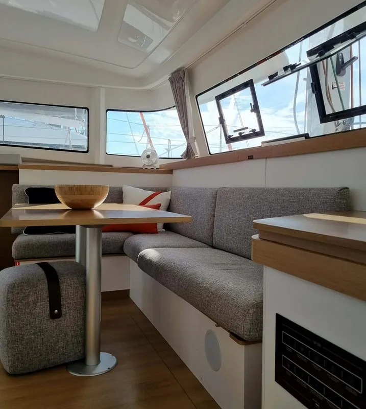 Salon of Alpamapa, a Excess 11 catamaran at Toulon, France