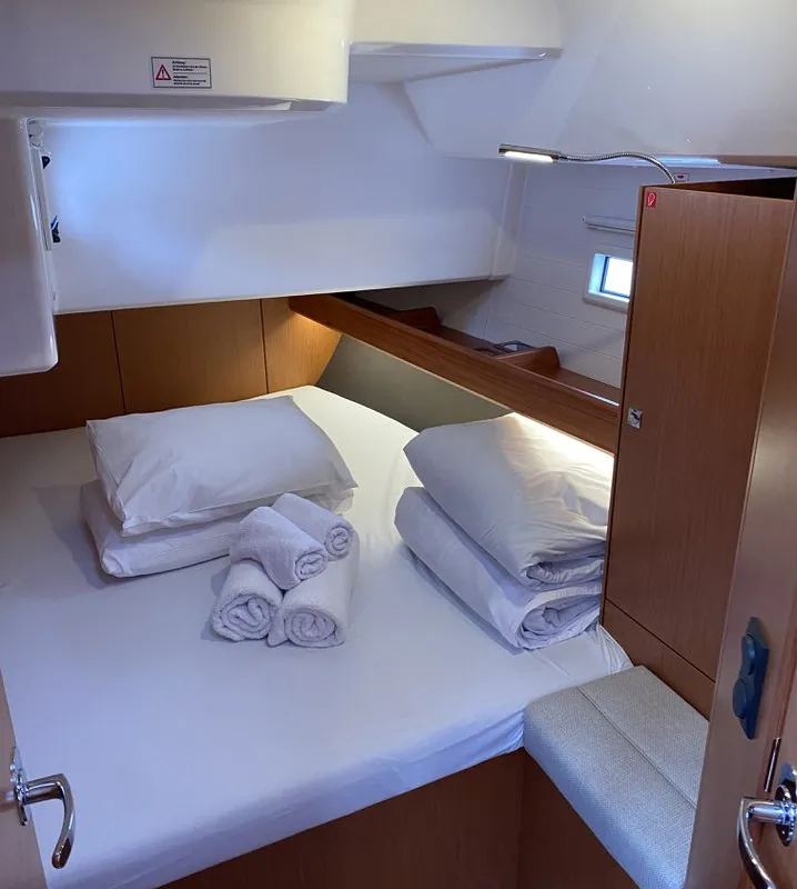 Cabin on Chagla, a Bavaria Cruiser 46 sailboat at Fethiye, Turkey