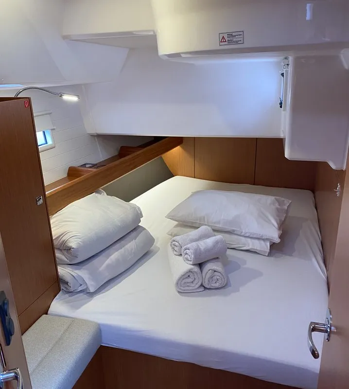 Cabin on Chagla, a Bavaria Cruiser 46 sailboat at Fethiye, Turkey