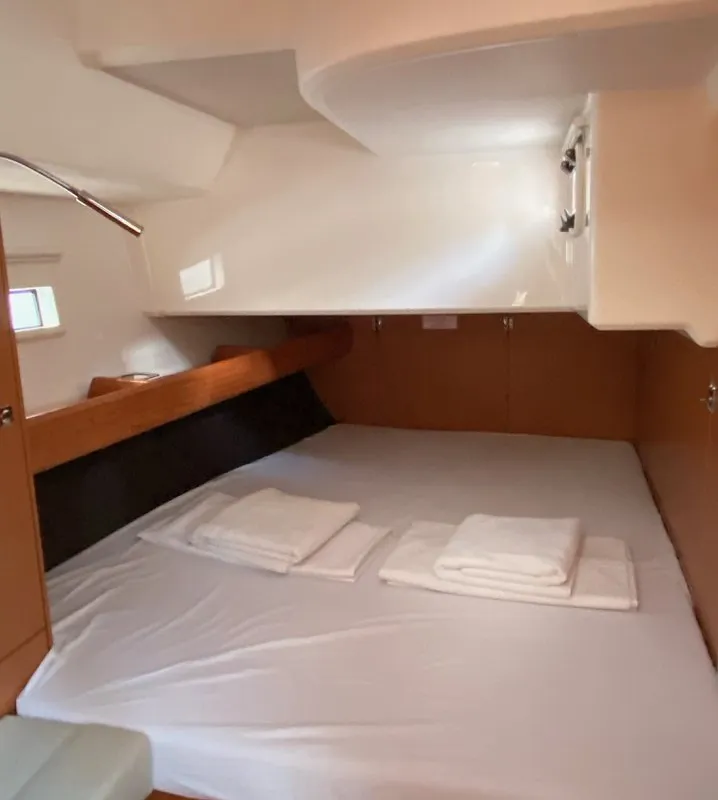 Cabin on Chagla, a Bavaria Cruiser 46 sailboat at Fethiye, Turkey