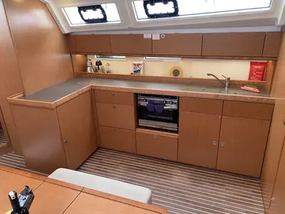 Galley of Chagla, a Bavaria Cruiser 46 sailboat at Fethiye, Turkey