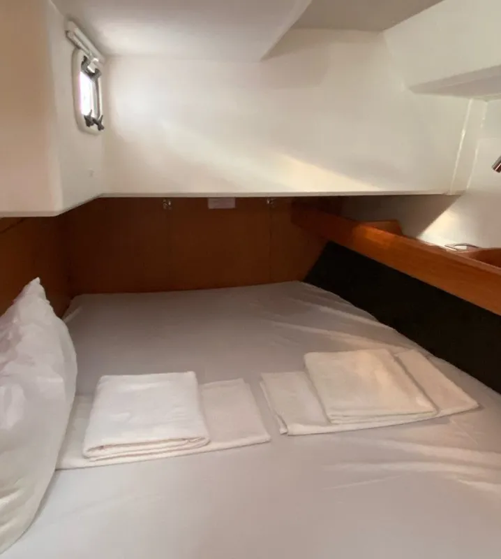 Cabin on Chagla, a Bavaria Cruiser 46 sailboat at Fethiye, Turkey