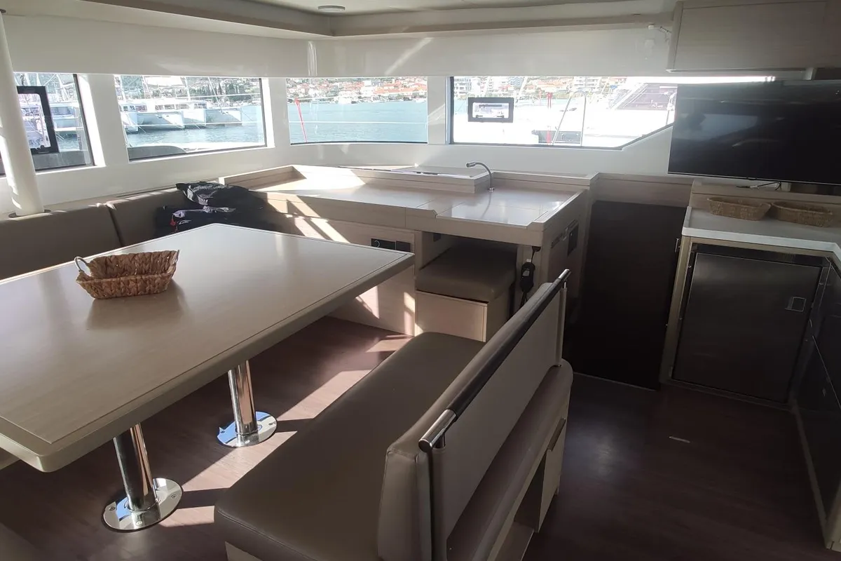 Salon of Euphoria IV, a Lagoon 51 catamaran at Grad Kaštela, Croatia