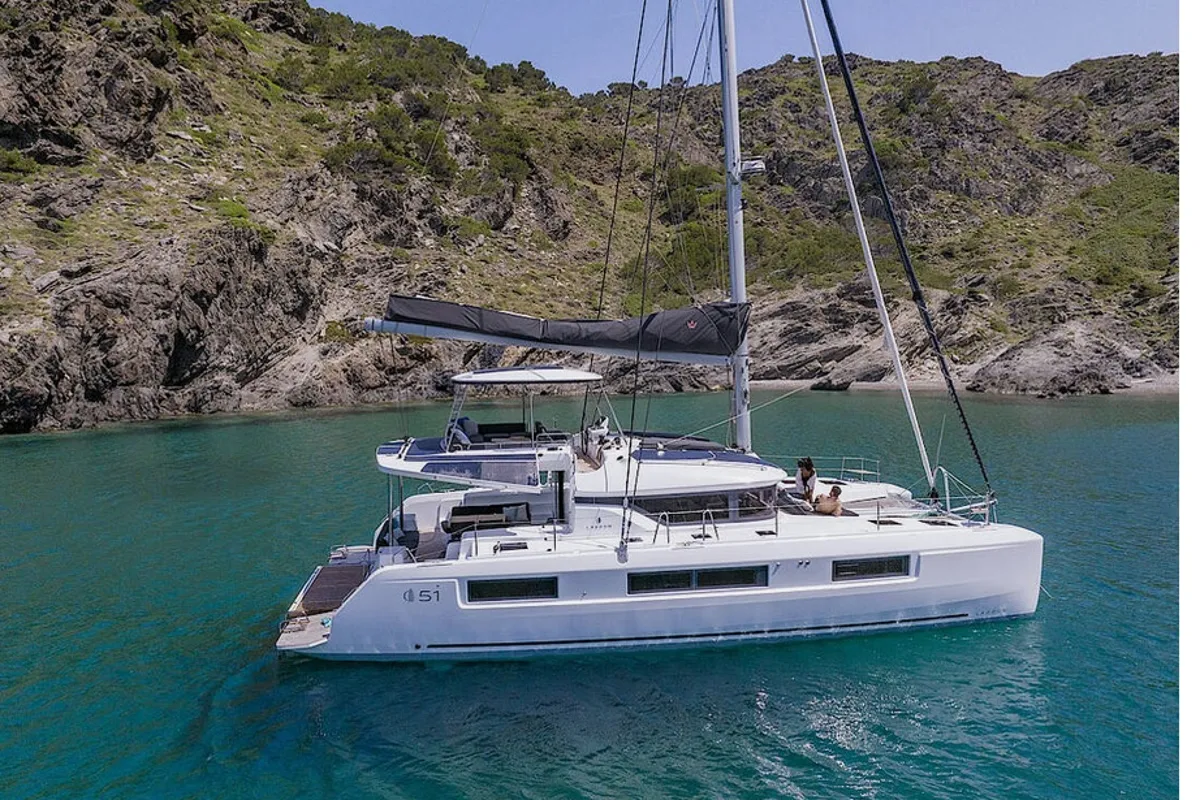 Exterior view of Euphoria IV, a Lagoon 51 catamaran at Grad Kaštela, Croatia