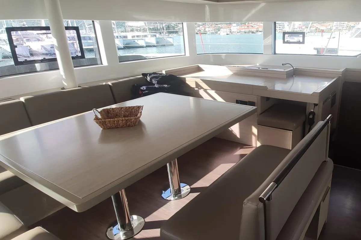 Salon of Euphoria IV, a Lagoon 51 catamaran at Grad Kaštela, Croatia