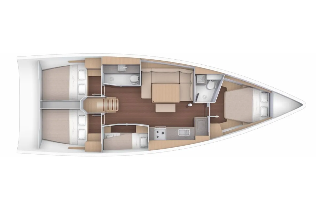 Floor plan of Victoria, a Dufour 430 sailboat at Baiona, Spain