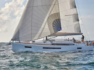 Exterior view of Sun Odyssey 490 Classic, a Jeanneau Sun Odyssey 490 sailboat at Cannigione, Italy