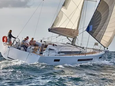 Salon of Sun Odyssey 490 Classic, a Jeanneau Sun Odyssey 490 sailboat at Cannigione, Italy