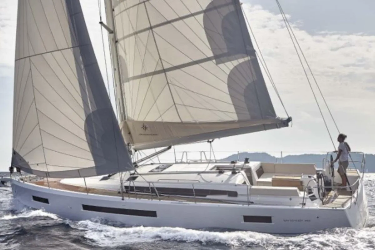 Salon of Sun Odyssey 490 Classic, a Jeanneau Sun Odyssey 490 sailboat at Cannigione, Italy