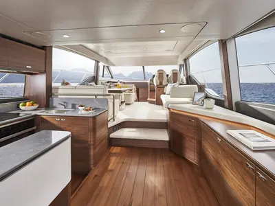 Salon of Mayfly, a Princess 55 F motor yacht at Podstrana - Miljevac, Croatia