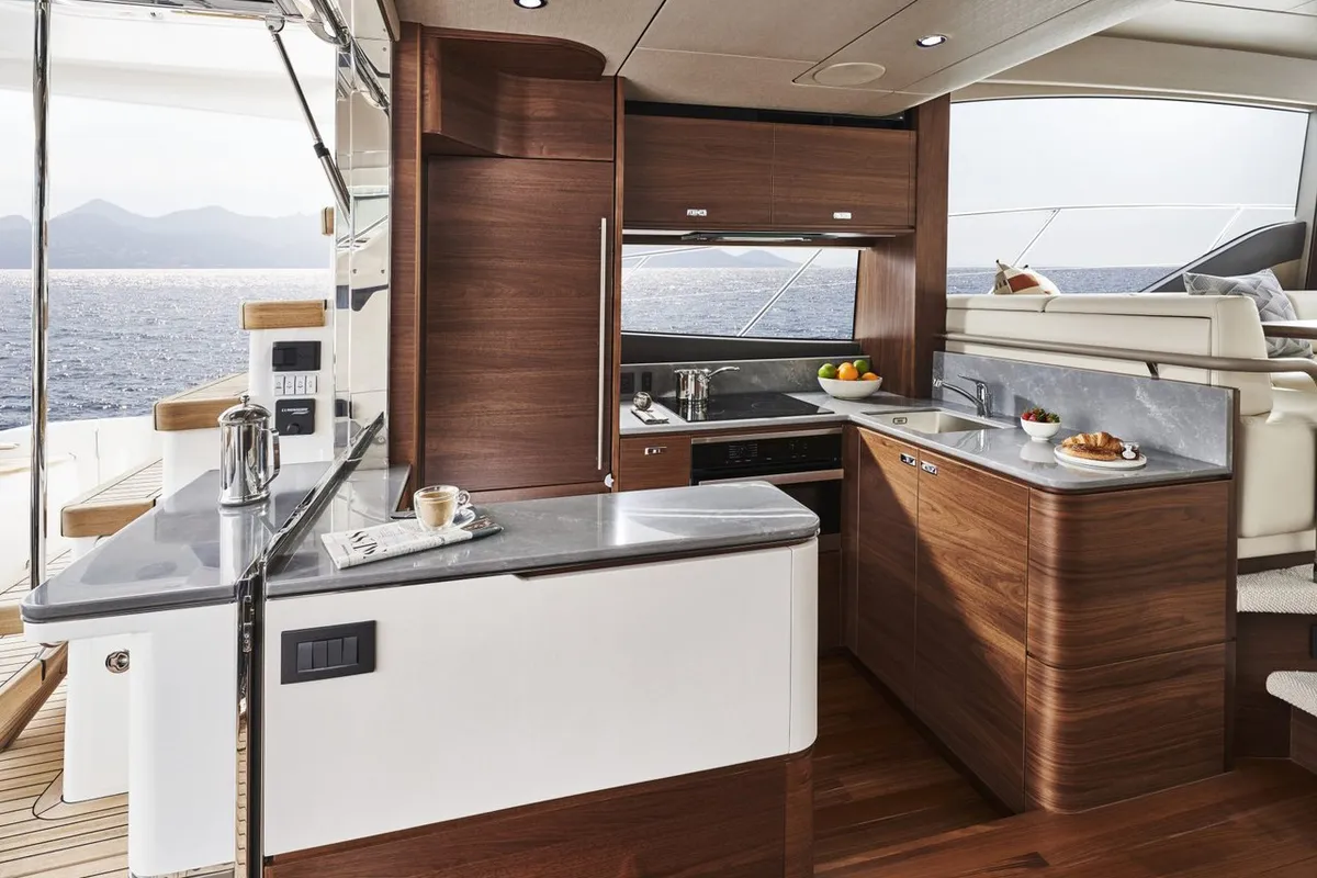 Galley of Mayfly, a Princess 55 F motor yacht at Podstrana - Miljevac, Croatia