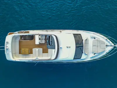 Exterior view of Mayfly, a Princess 55 F motor yacht at Podstrana - Miljevac, Croatia