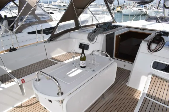 Deck of Purple Rain, a Jeanneau Sun Odyssey 519 sailboat at Kaštela, Croatia