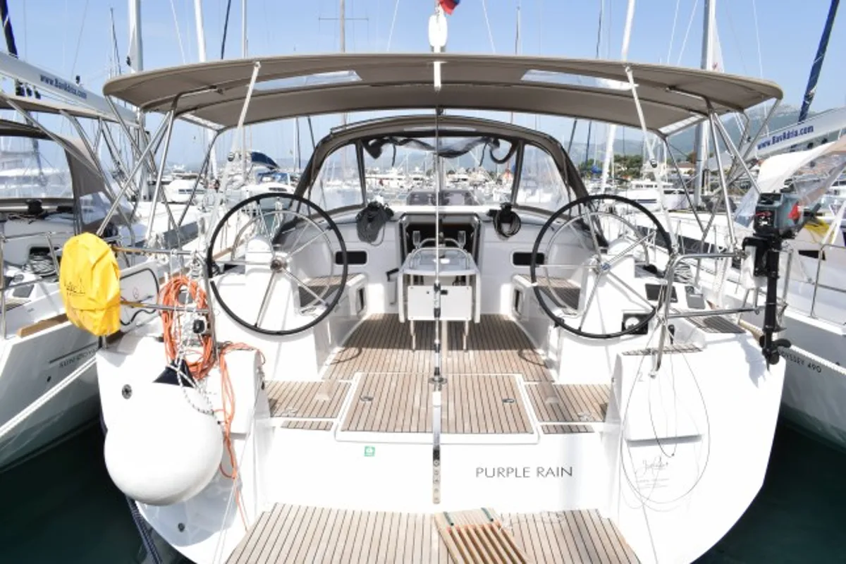 Exterior view of Purple Rain, a Jeanneau Sun Odyssey 519 sailboat at Kaštela, Croatia