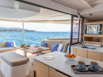 Salon of Cat-O-Caster, a Fountaine Pajot FP 44 Maestro catamaran at Charlotte Amalie, United States