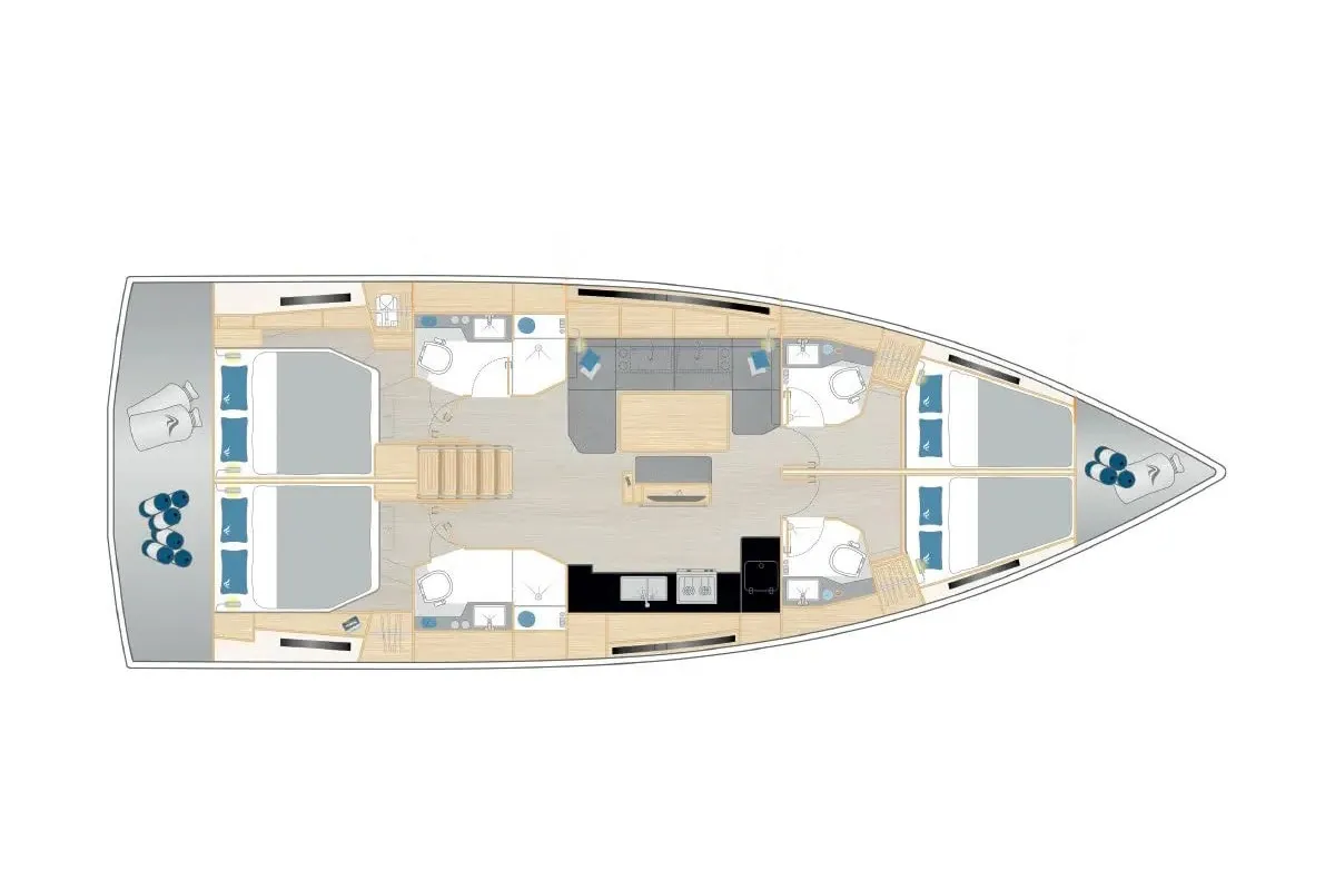 Floor plan of Captain K, a Hanse 460 sailboat at Athens, Greece