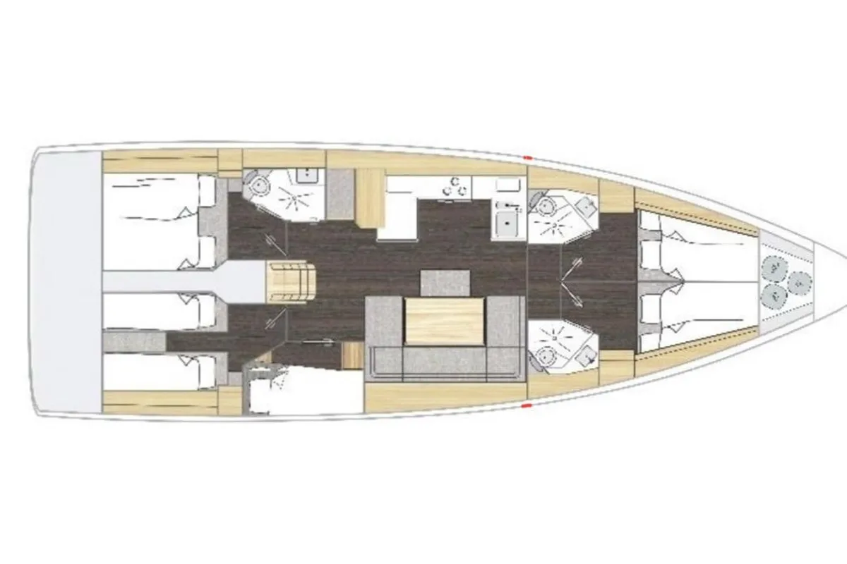 Floor plan of Tulipa, a Bavaria C46 sailboat at Zadar, Croatia