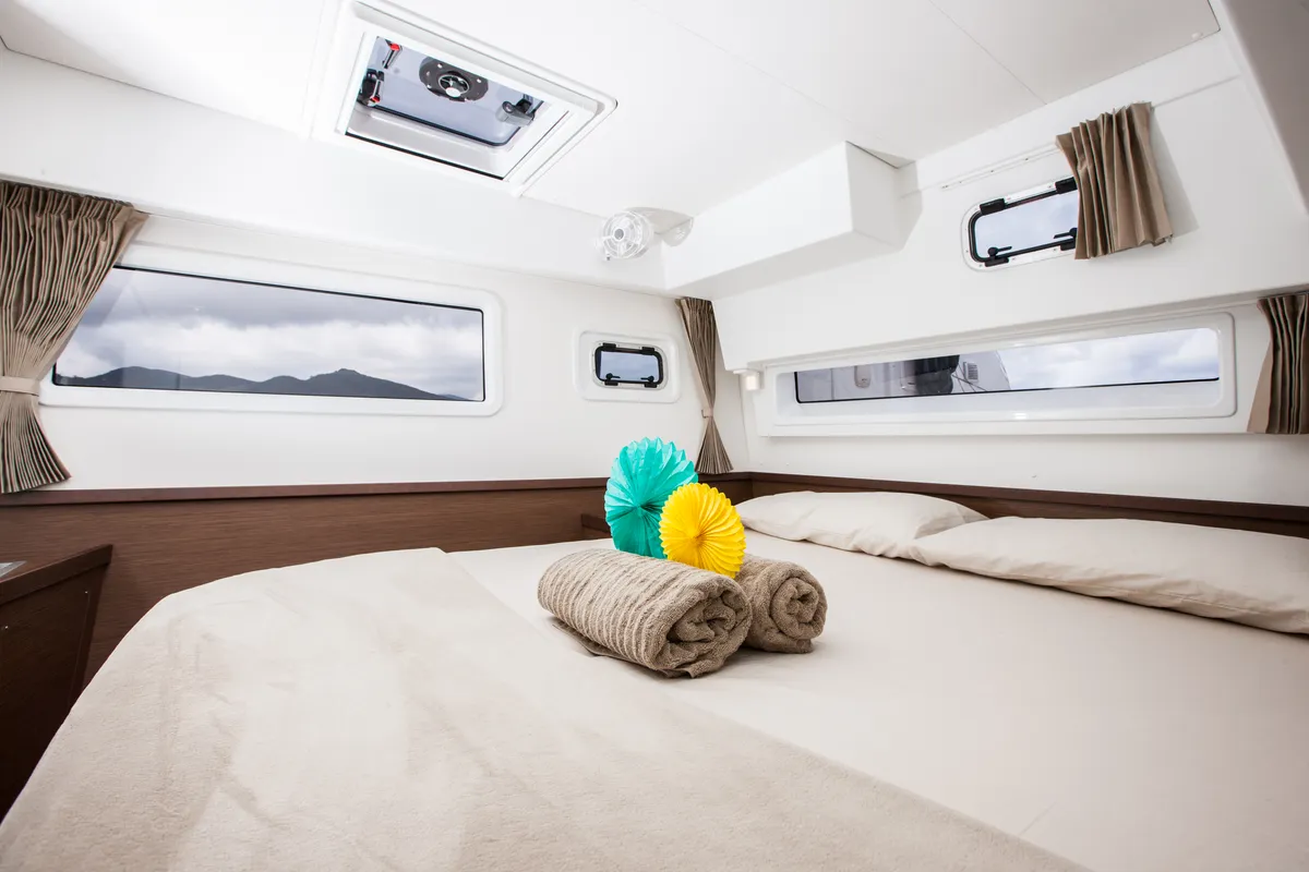 Cabin on Waterworld, a Lagoon 42 catamaran at Capo d'Orlando, Italy