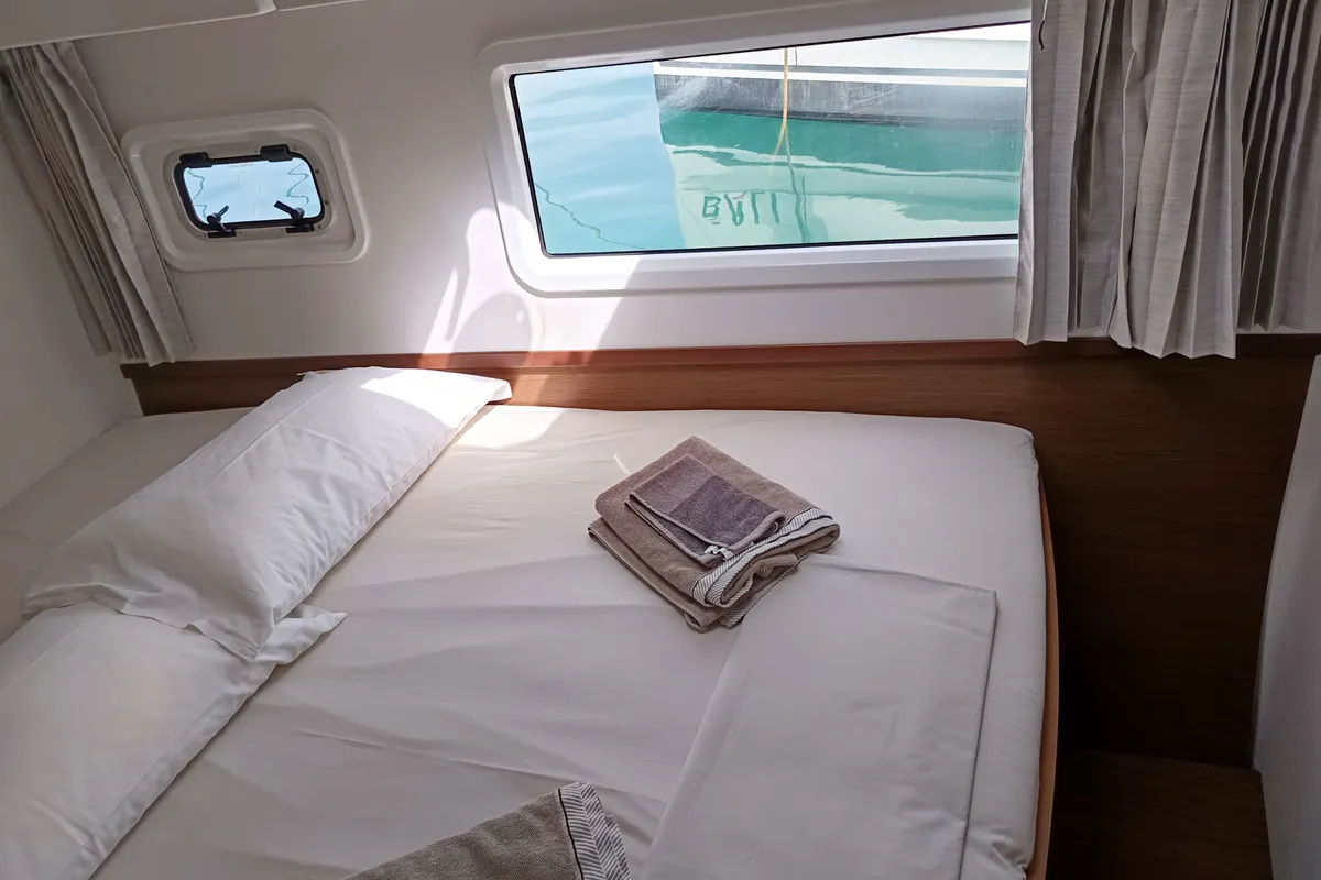 Cabin on Waterworld, a Lagoon 42 catamaran at Capo d'Orlando, Italy