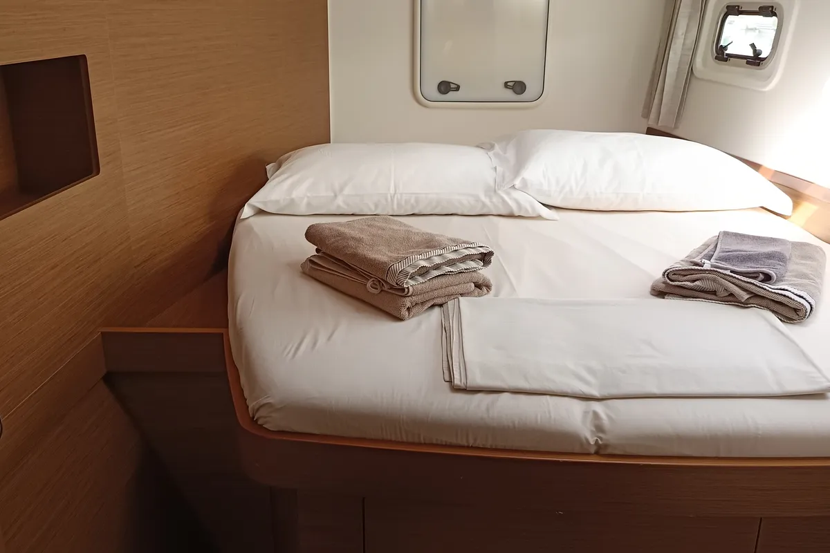 Cabin on Waterworld, a Lagoon 42 catamaran at Capo d'Orlando, Italy