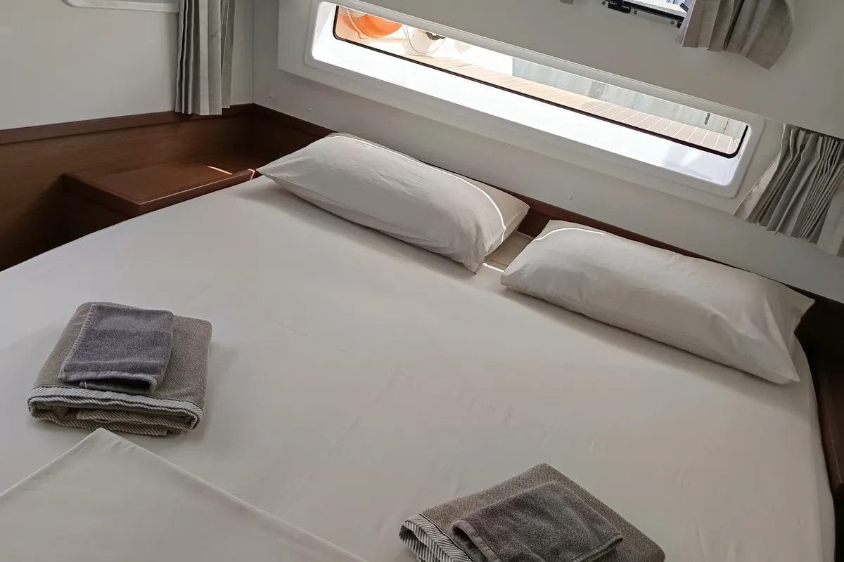 Cabin on Waterworld, a Lagoon 42 catamaran at Capo d'Orlando, Italy