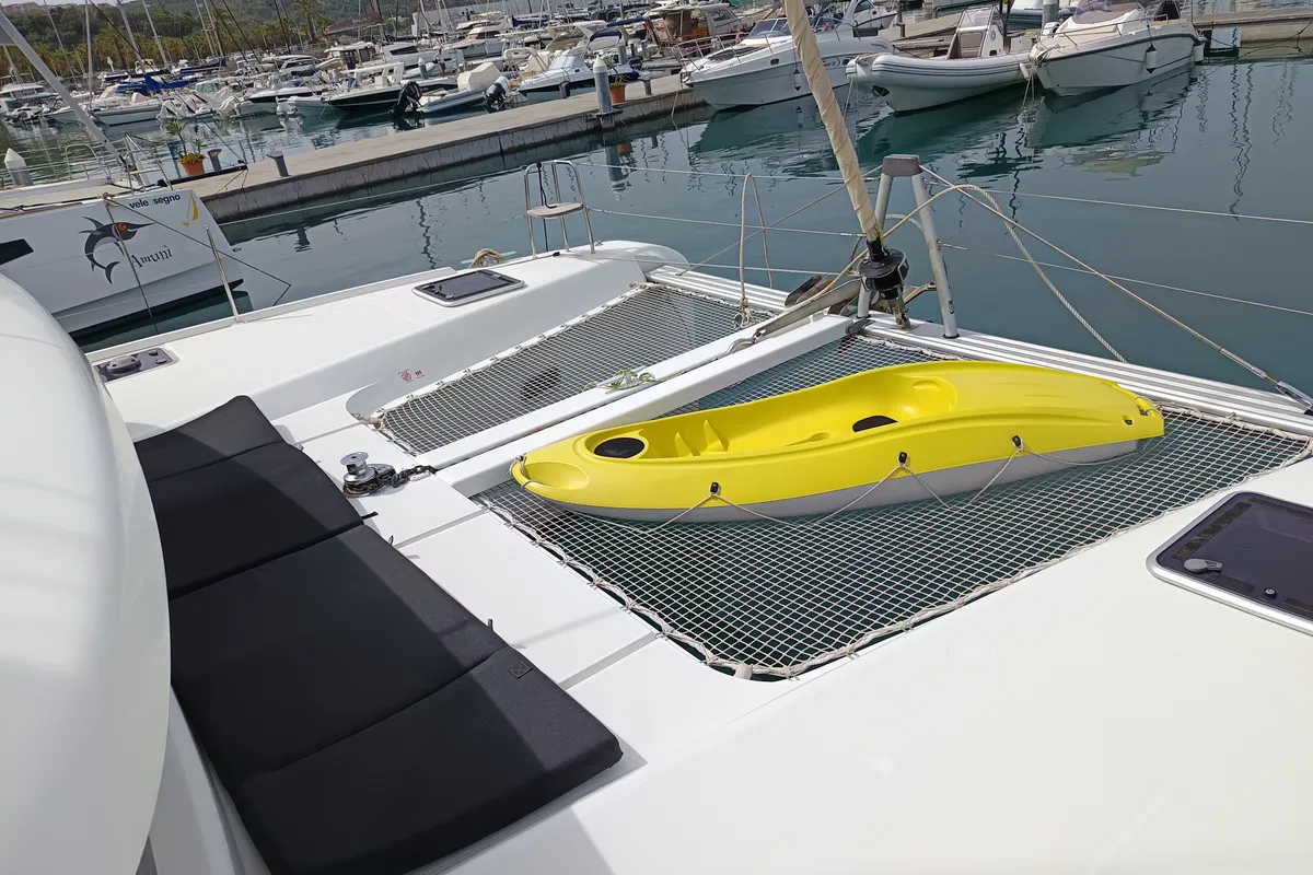Deck of Waterworld, a Lagoon 42 catamaran at Capo d'Orlando, Italy