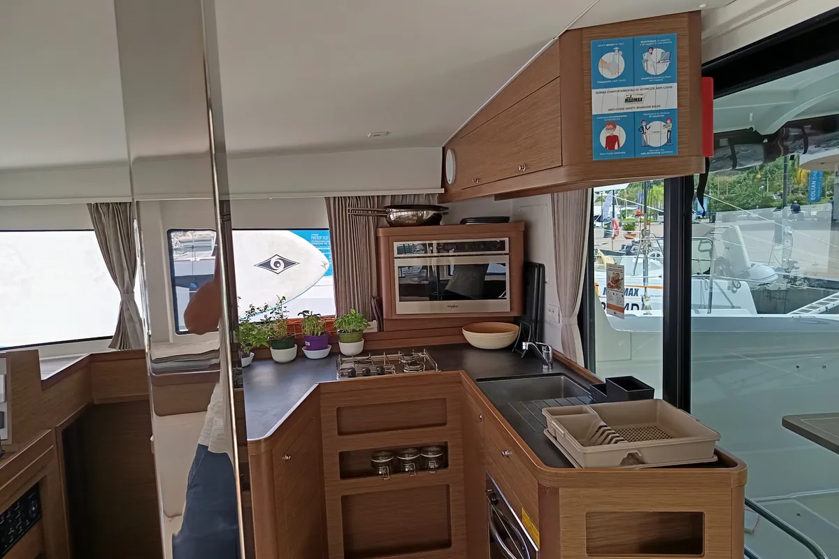 Galley of Waterworld, a Lagoon 42 catamaran at Capo d'Orlando, Italy