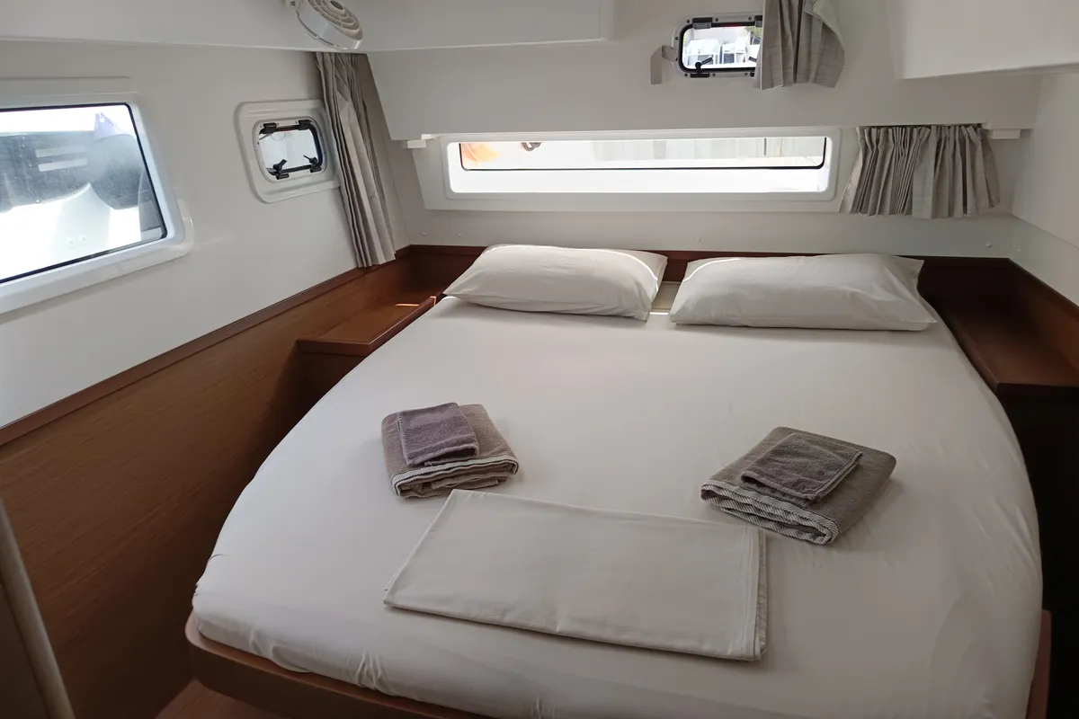 Cabin on Waterworld, a Lagoon 42 catamaran at Capo d'Orlando, Italy