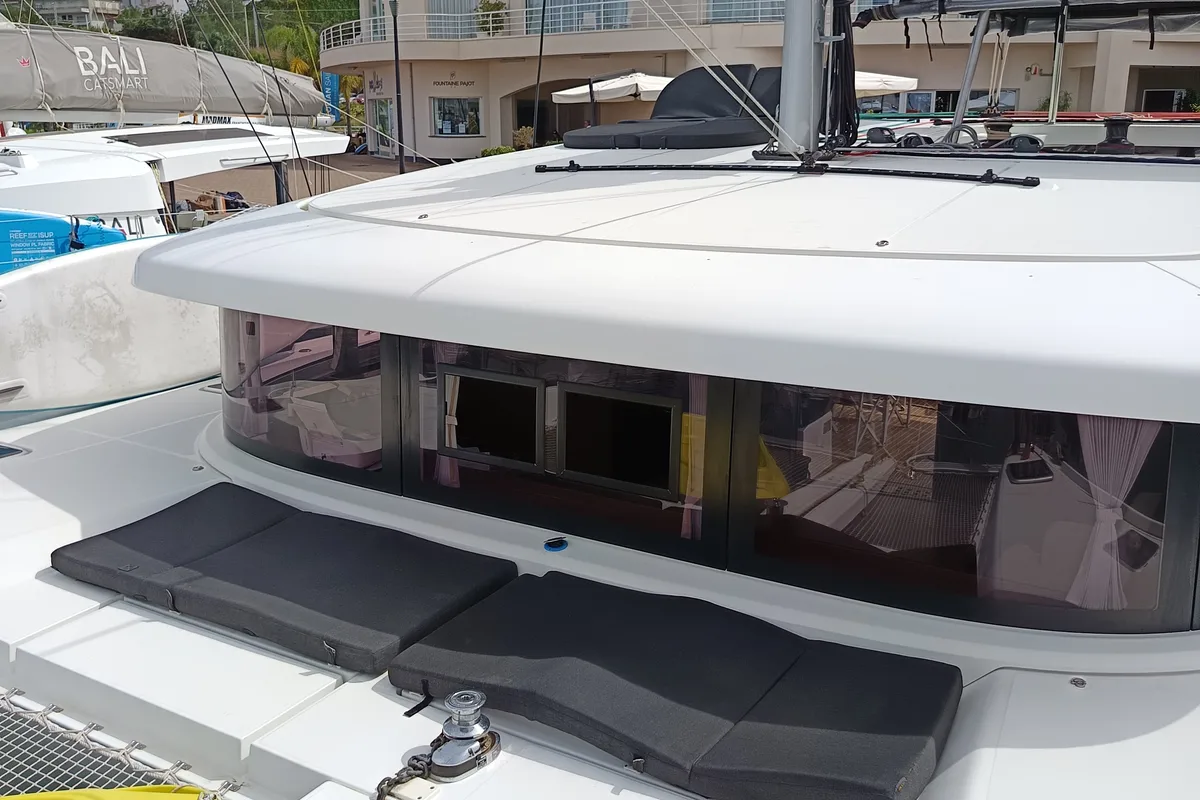 Deck of Waterworld, a Lagoon 42 catamaran at Capo d'Orlando, Italy