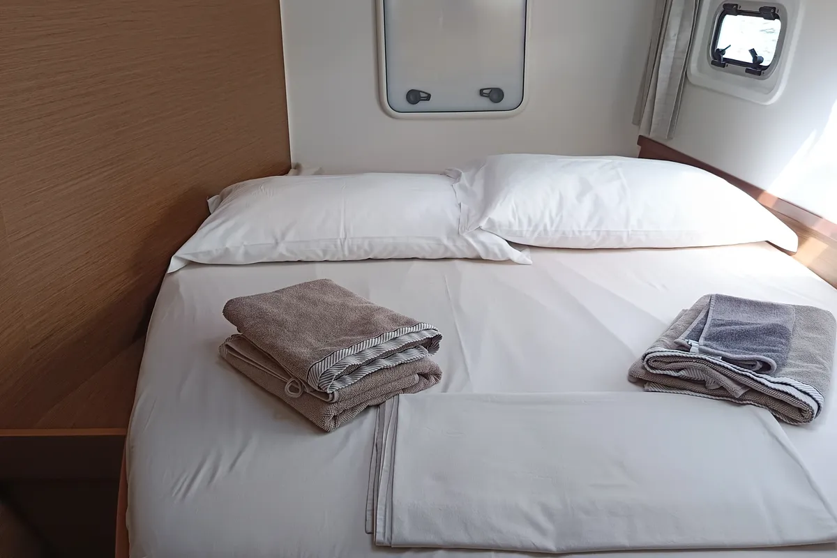 Cabin on Waterworld, a Lagoon 42 catamaran at Capo d'Orlando, Italy