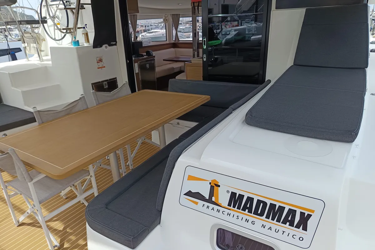 Deck of Waterworld, a Lagoon 42 catamaran at Capo d'Orlando, Italy