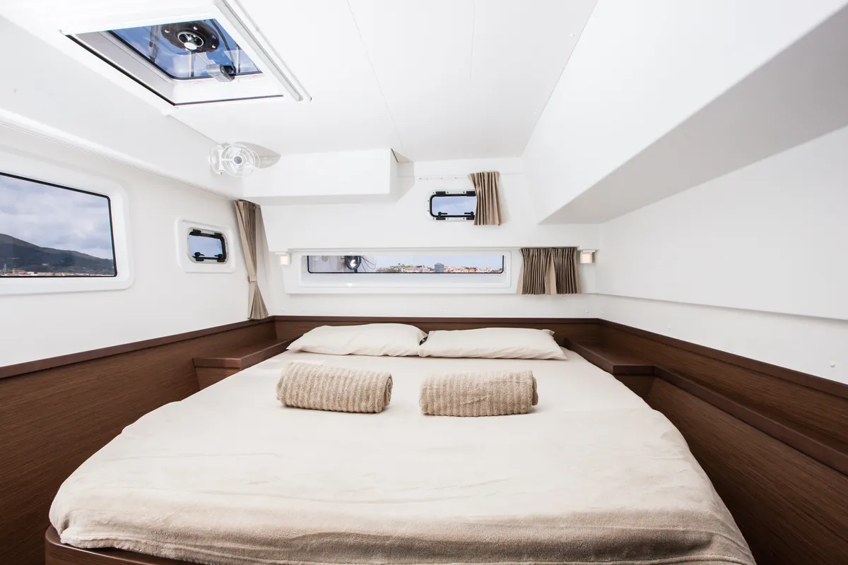 Cabin on Waterworld, a Lagoon 42 catamaran at Capo d'Orlando, Italy