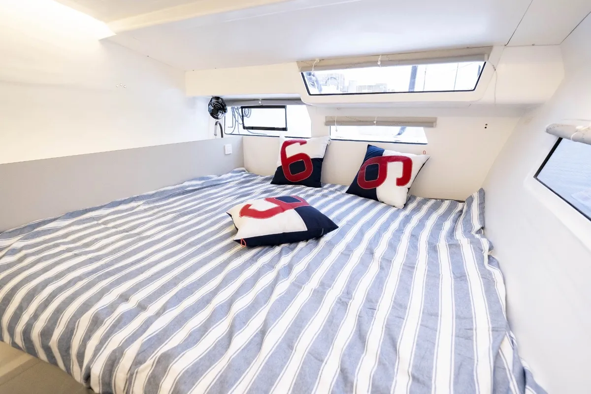 Cabin on Avel Vaez, a Marsaudon Composites ORC 57 catamaran at Alameda, United States