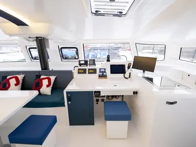 Cockpit of Avel Vaez, a Marsaudon Composites ORC 57 catamaran at Alameda, United States