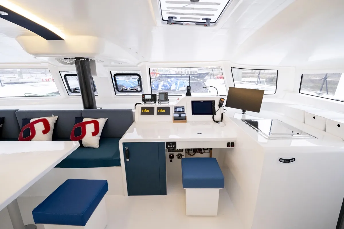Cockpit of Avel Vaez, a Marsaudon Composites ORC 57 catamaran at Alameda, United States