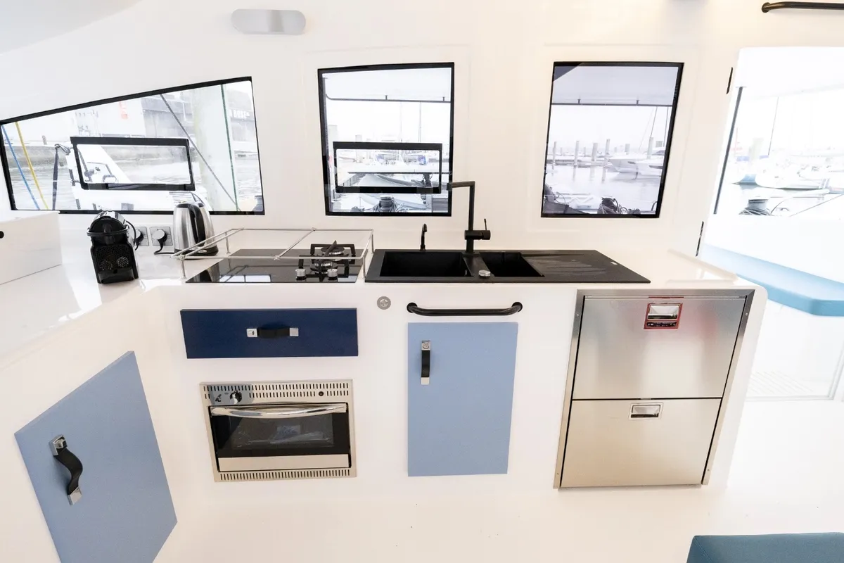 Galley of Avel Vaez, a Marsaudon Composites ORC 57 catamaran at Alameda, United States