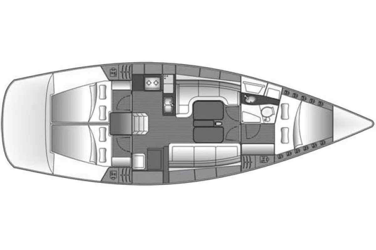 Floor plan of (1132 BG) (sails 2015), a Bavaria 38 Cruiser sailboat at Grad Biograd na Moru, Croatia