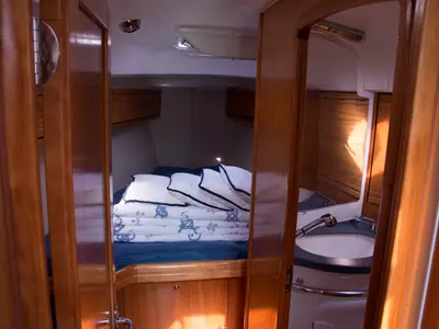 Cabin on (1132 BG) (sails 2015), a Bavaria 38 Cruiser sailboat at Grad Biograd na Moru, Croatia