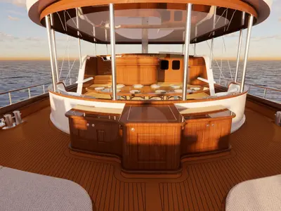 Deck of Tosca, a Gulet Motoryacht motor yacht at Marmaris, Turkey