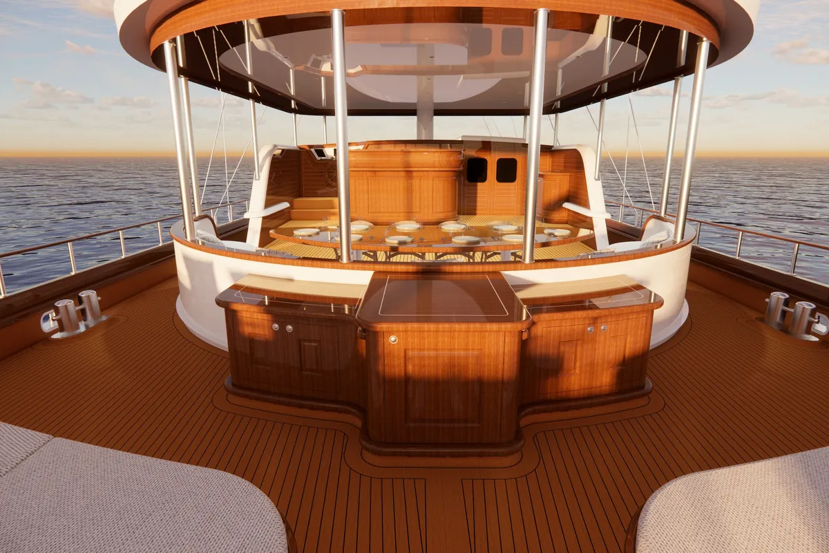 Deck of Tosca, a Gulet Motoryacht motor yacht at Marmaris, Turkey