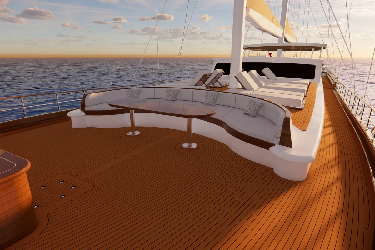 Deck of Tosca, a Gulet Motoryacht motor yacht at Marmaris, Turkey