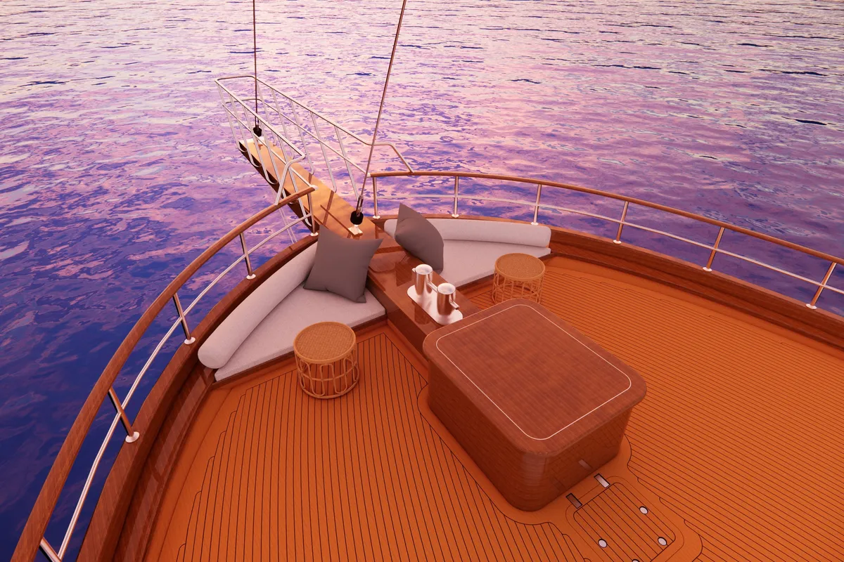 Deck of Tosca, a Gulet Motoryacht motor yacht at Marmaris, Turkey