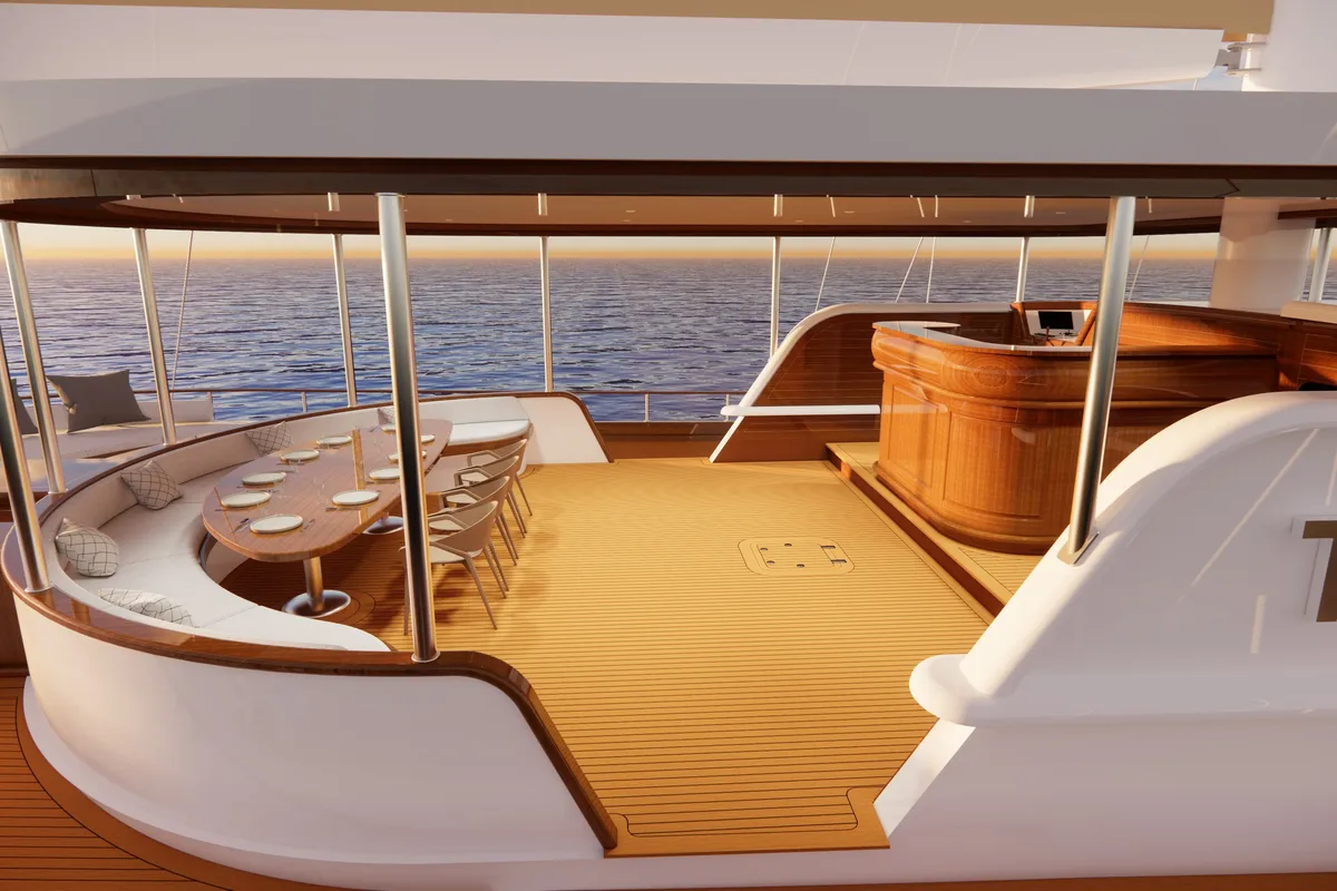 Deck of Tosca, a Gulet Motoryacht motor yacht at Marmaris, Turkey