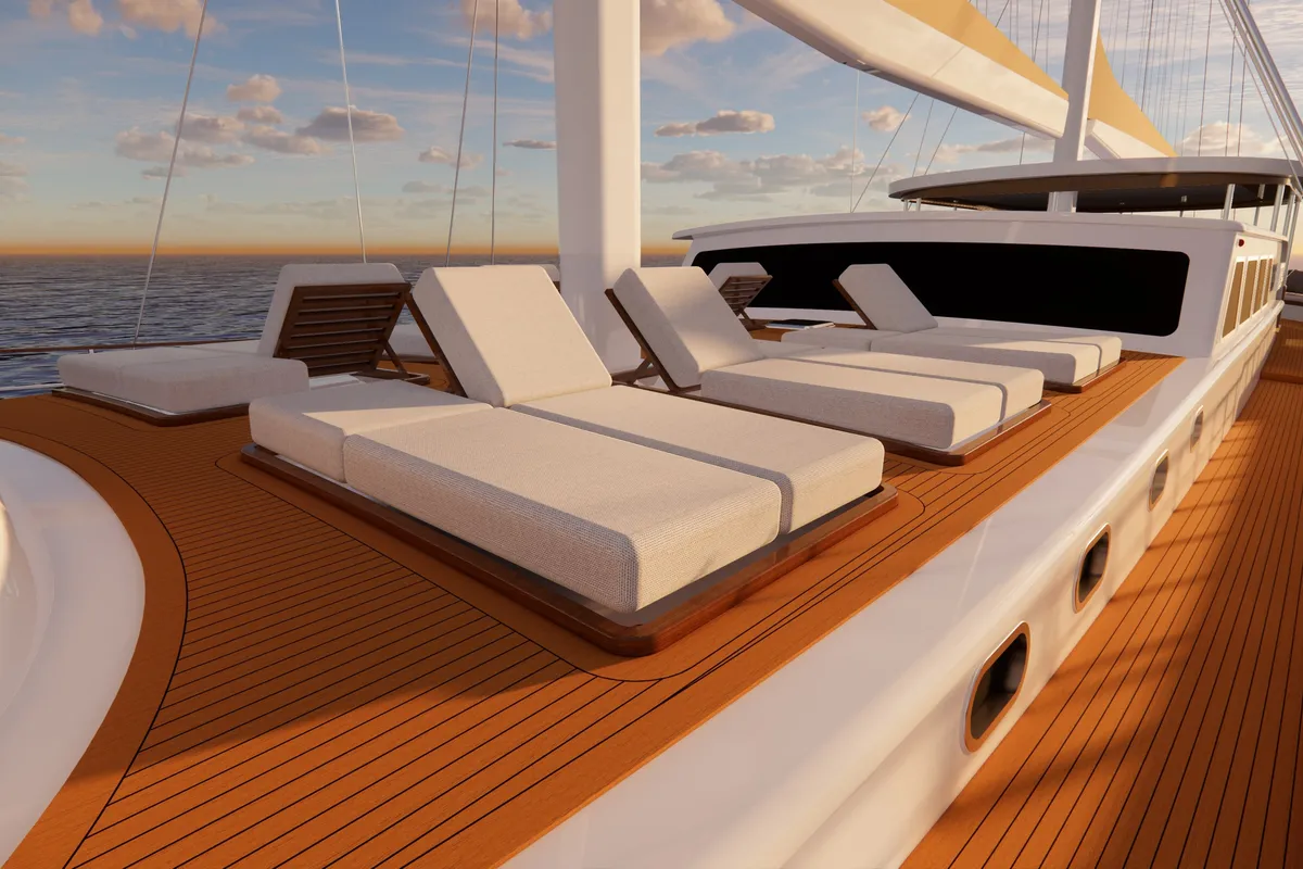 Deck of Tosca, a Gulet Motoryacht motor yacht at Marmaris, Turkey