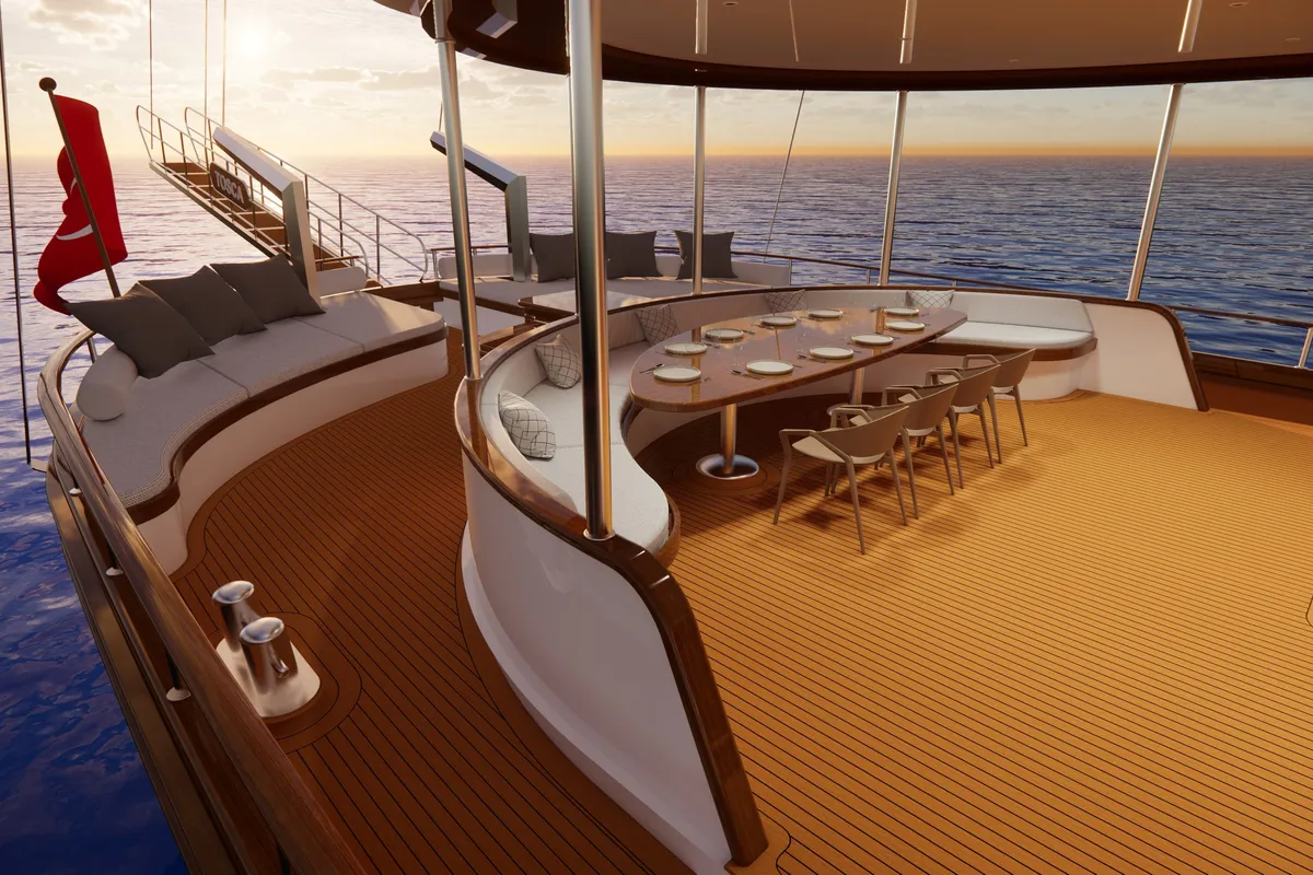 Deck of Tosca, a Gulet Motoryacht motor yacht at Marmaris, Turkey