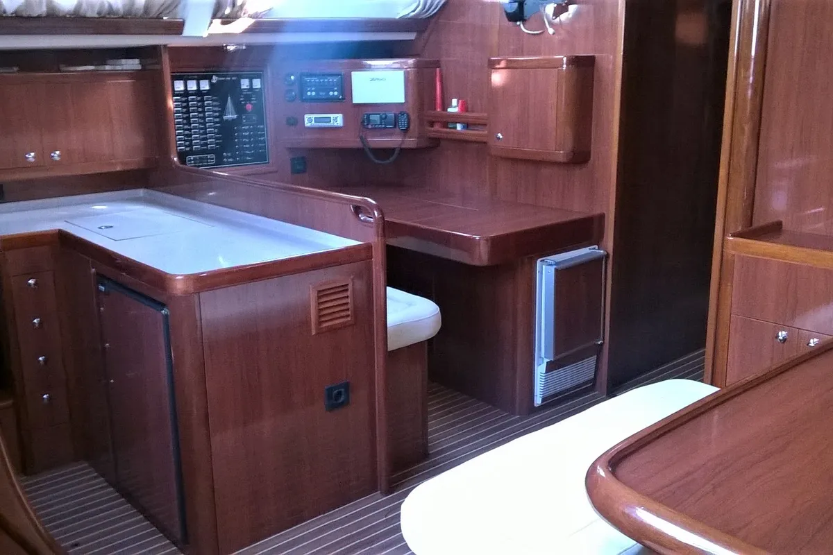 Salon of Delfios, a Ocean Star 56.1 sailboat at Preveza, Greece