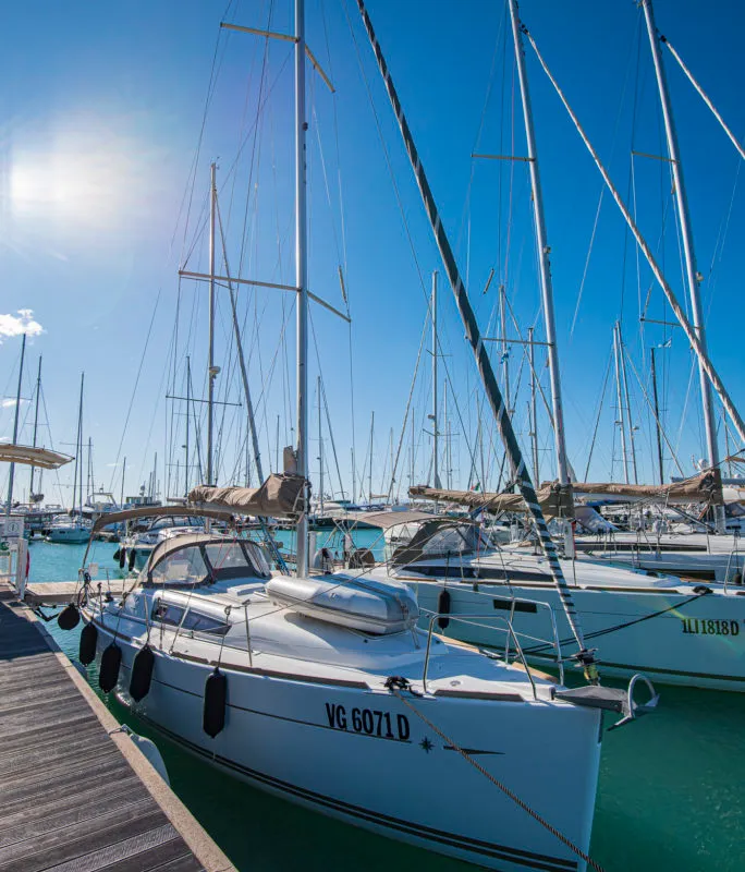 Exterior view of Ribellina, a Jeanneau Sun Odyssey 33i sailboat at San Vincenzo, Italy