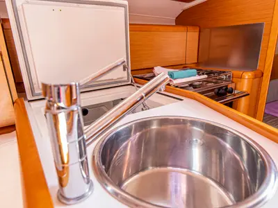 Galley of Ribellina, a Jeanneau Sun Odyssey 33i sailboat at San Vincenzo, Italy