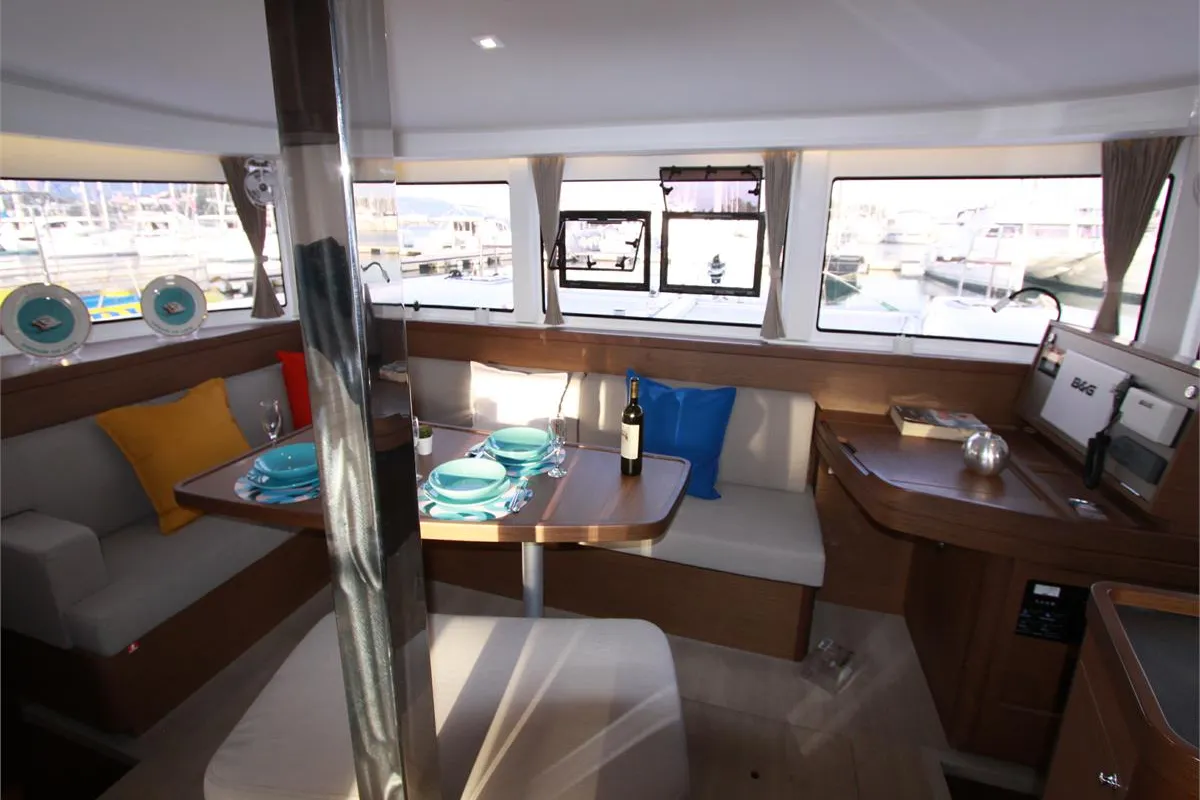 Salon of Dream of Life, a Lagoon 42 catamaran at Kontokali, Greece
