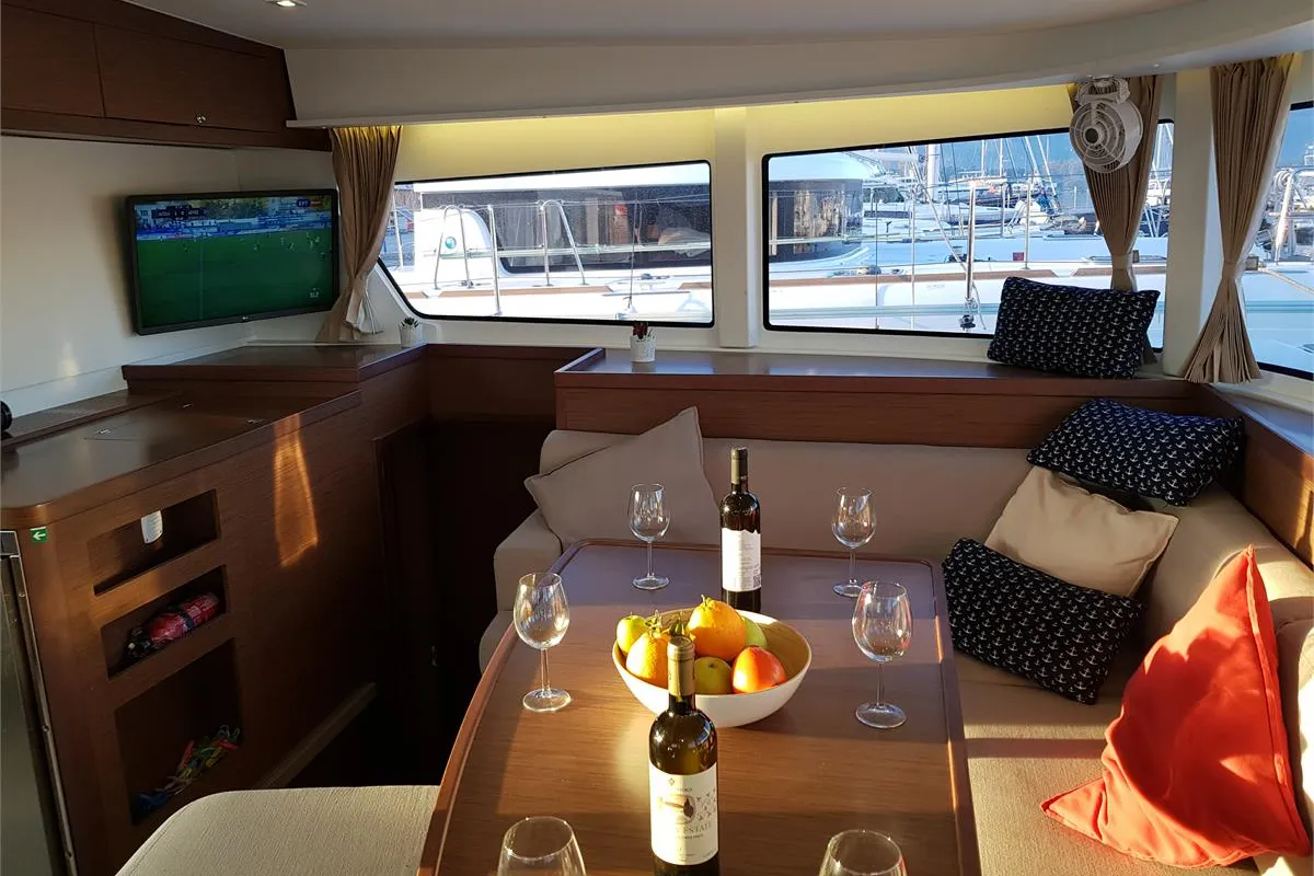 Salon of Dream of Life, a Lagoon 42 catamaran at Kontokali, Greece